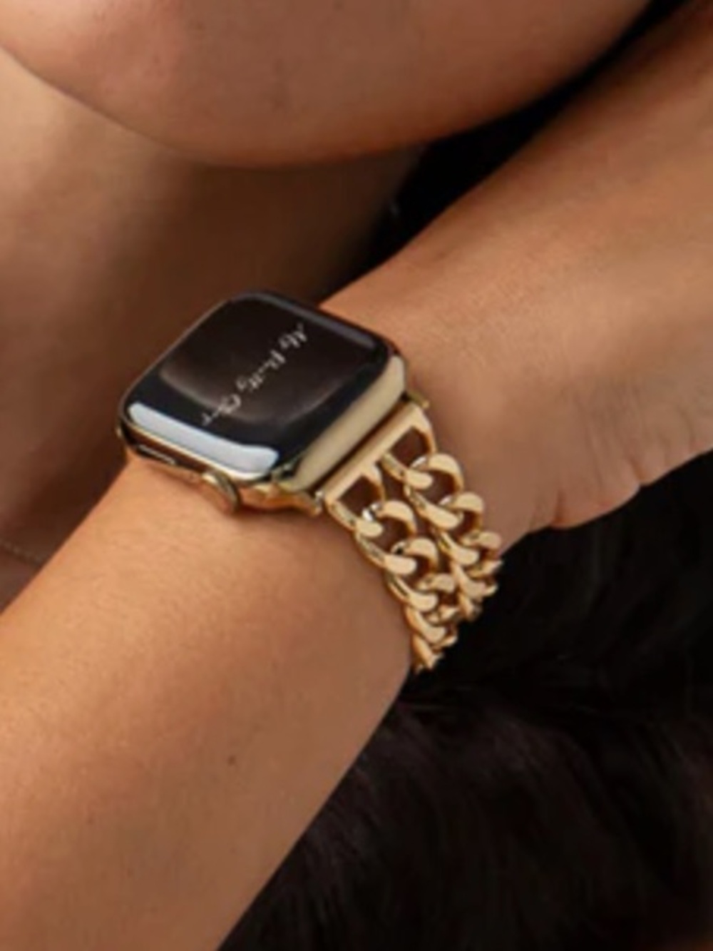 Double Chain link Apple watch strap from My Pretty Strap in gold color.